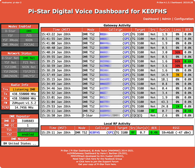 Pi-Star dashboard
